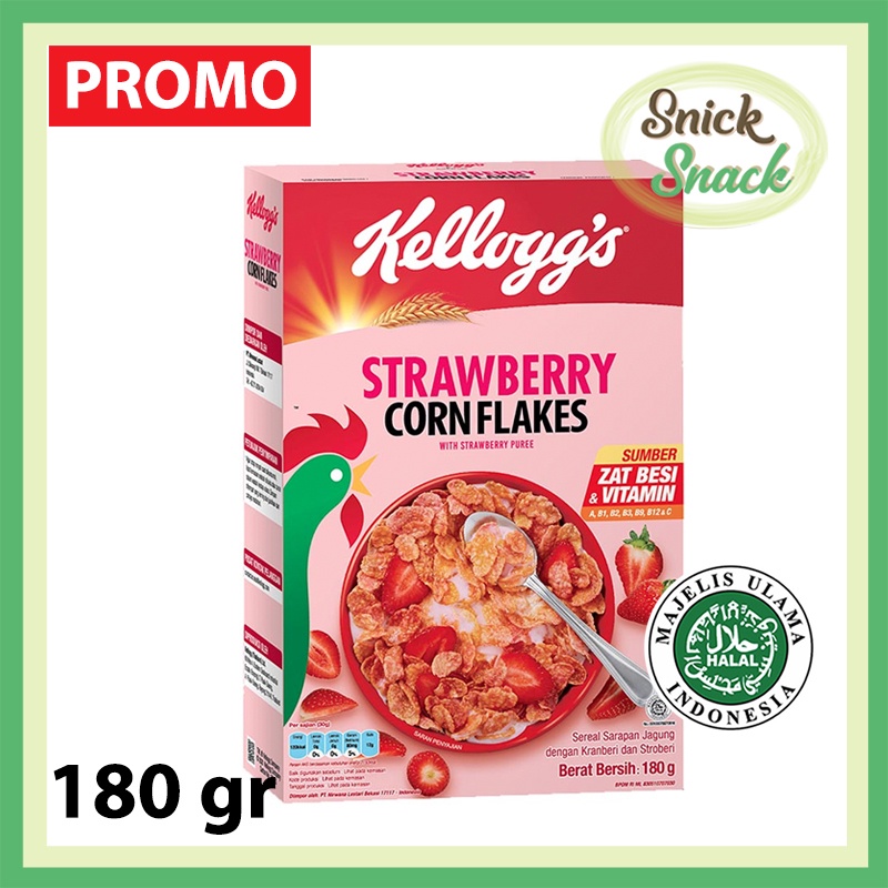 

Kellogs Strawberry Cornflakes 180 gr Sereal Corn Flakes Kellogg's dengan Buah Stroberi Kering