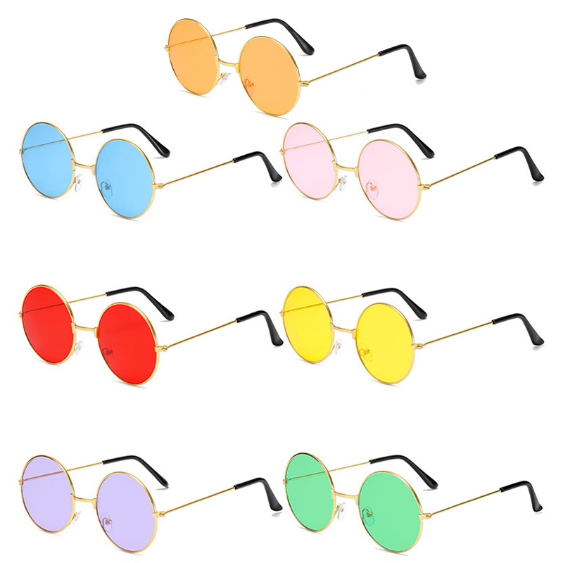 Retro Kacamata Hitam Emas Ungu Hijau Putaran Hippie Kacamata Untuk Mardi Gras Masquerade Hippie Party Favor Aksesoris