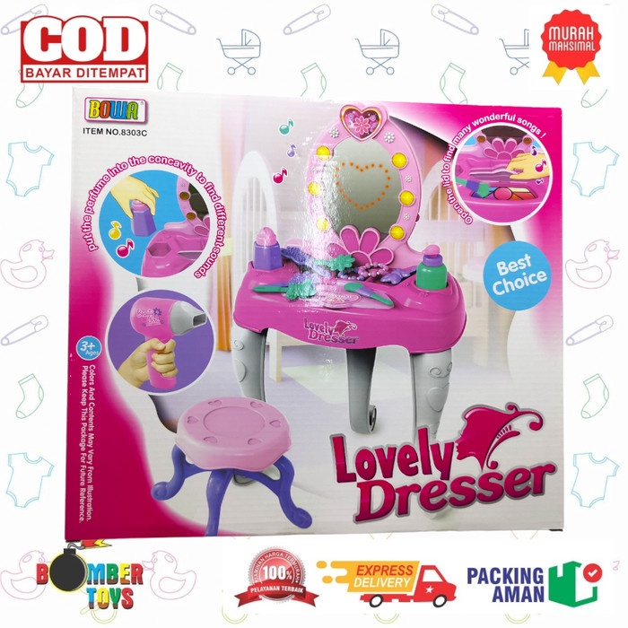 MAINAN ANAK PEREMPUAN MEJA RIAS LOVELY DRESSER BANGKU MUSIC LAMPU KADO