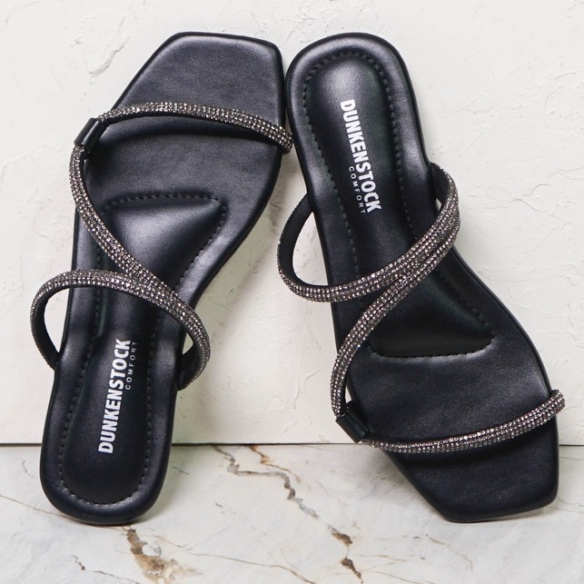 LAPEPA YUK - Dunkenstock Dyor Sandal Wanita Slop Blink Kristal Size 36 - 40 Sendal Teplek Flat Selop Crystal Cewek Pergi Jalan Rumahan Belleza Warna Black Hitam Premium 37 38 39 Perempuan Kekinian Terbaru Shoes ORI Original Mall Official Store 3