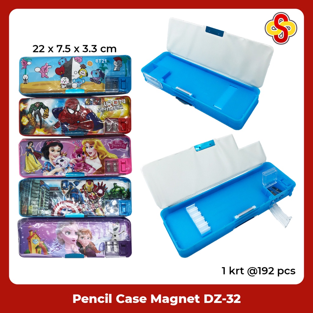 Kotak Pensil Magnet / Tepak / Pencil Case + Rautan Karakter Cowok Cewek Fancy DZ-32