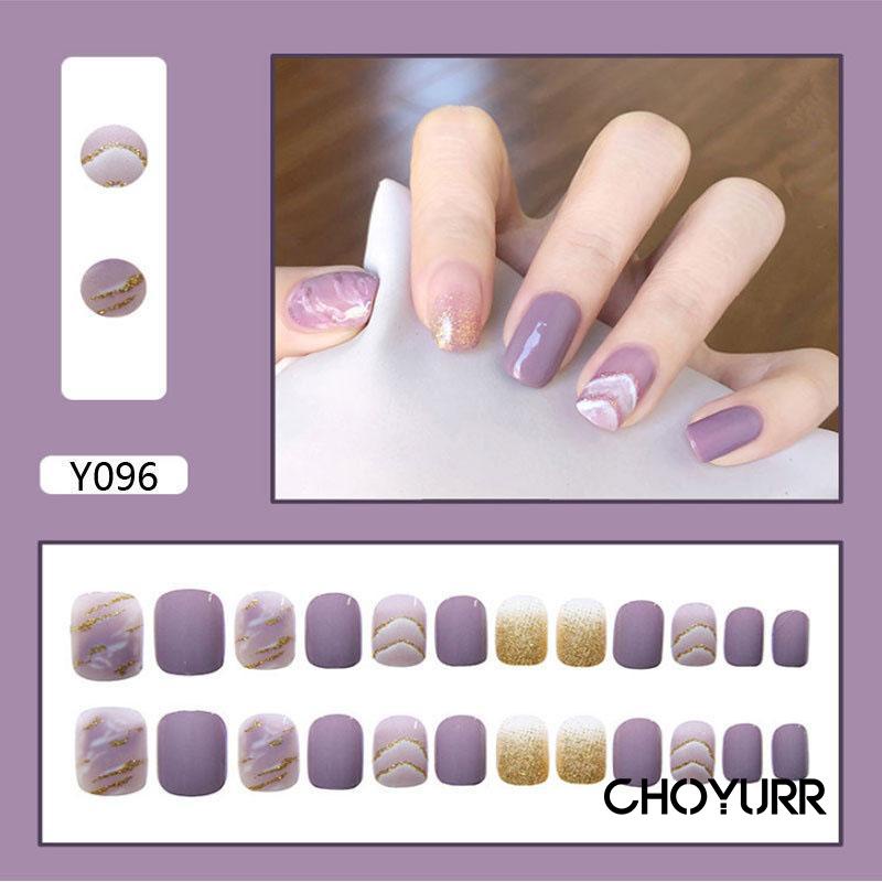 【COD】24Pcs / Set Kuku Palsu Short Fake Nails Tips Fashion Nail Art  Stiker Kuku Palsu-CH