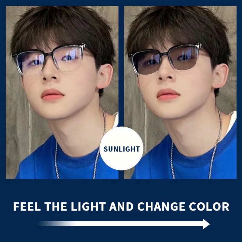 (YUZHU) Photochromic Grey Photochromic Brown Myopia Eyeglasses Fashionable Kacamata Anti Radiasi Dan Anti Blue Light Untuk Pria Dan Wanita