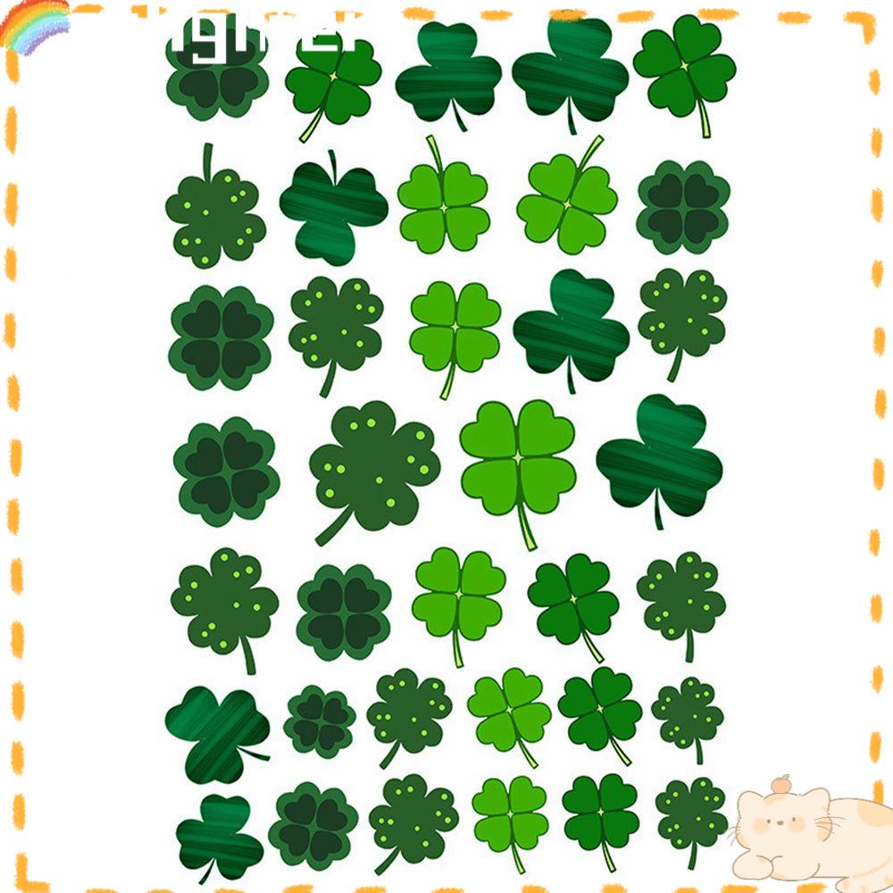 Solighter St Patricks Day Dekorasi Rumah Statis Cling Lucky Green Clover PVC Stiker Dinding