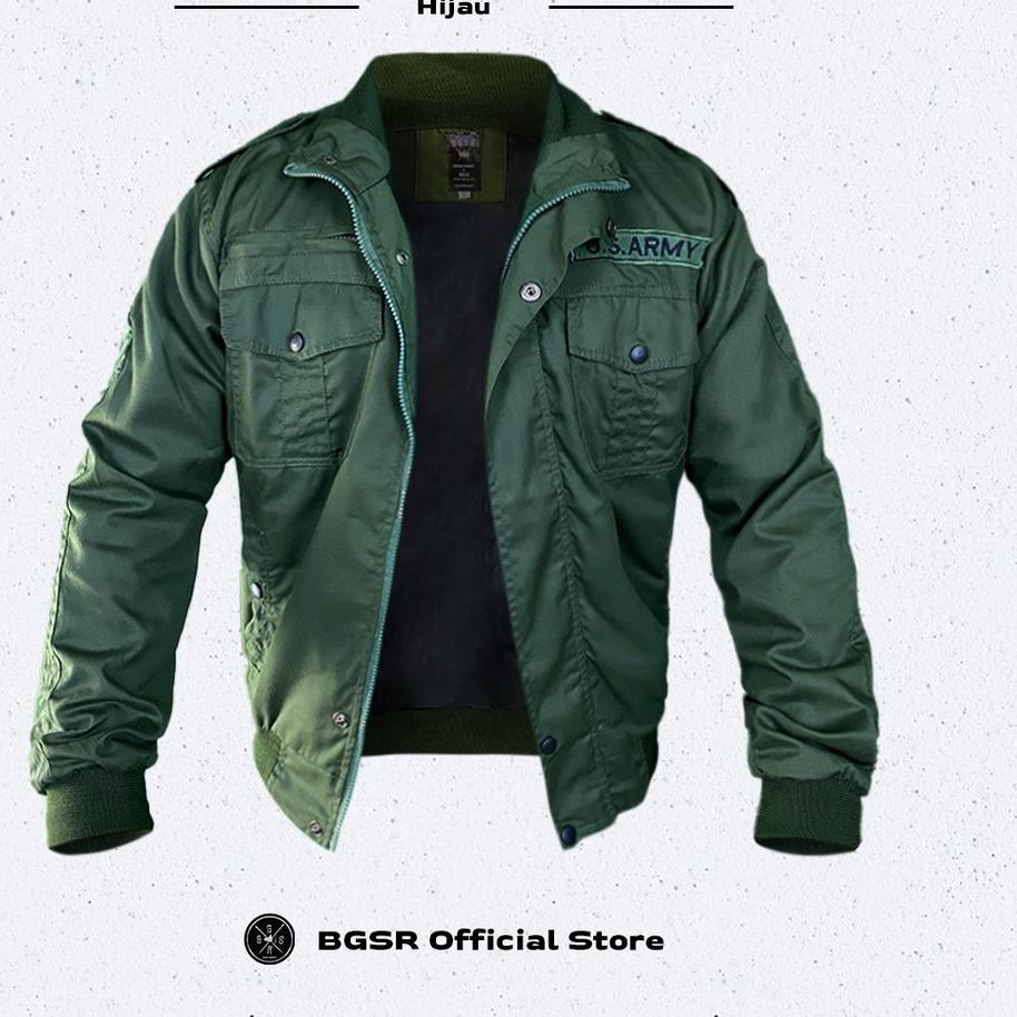 ♧ Jaket Pria Bomber Jacket Windbreaker Tebal Adem Ruby US ARMY BGSR ❁