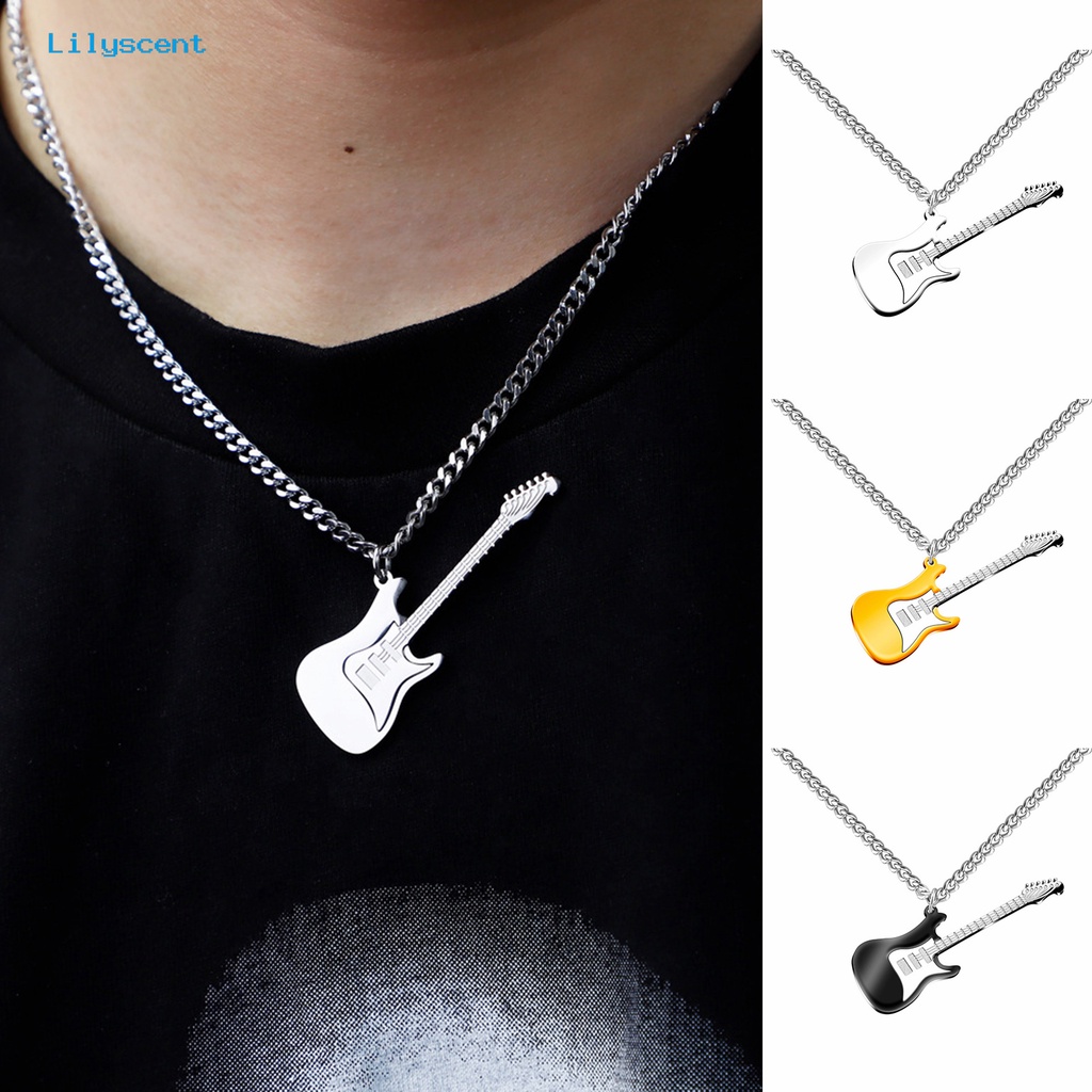 [LS] Pria Kalung Punk Keren Hip Hop Kepribadian Stainless Steel Bass Gitar Liontin Klavikula Kalung Fashion Perhiasan