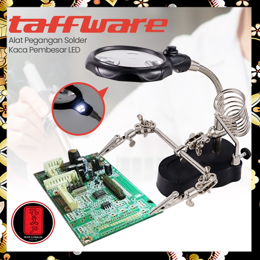 Taffware Alat Pegangan Solder Helping Hand Kaca Pembesar LED - TE-801 - Black
