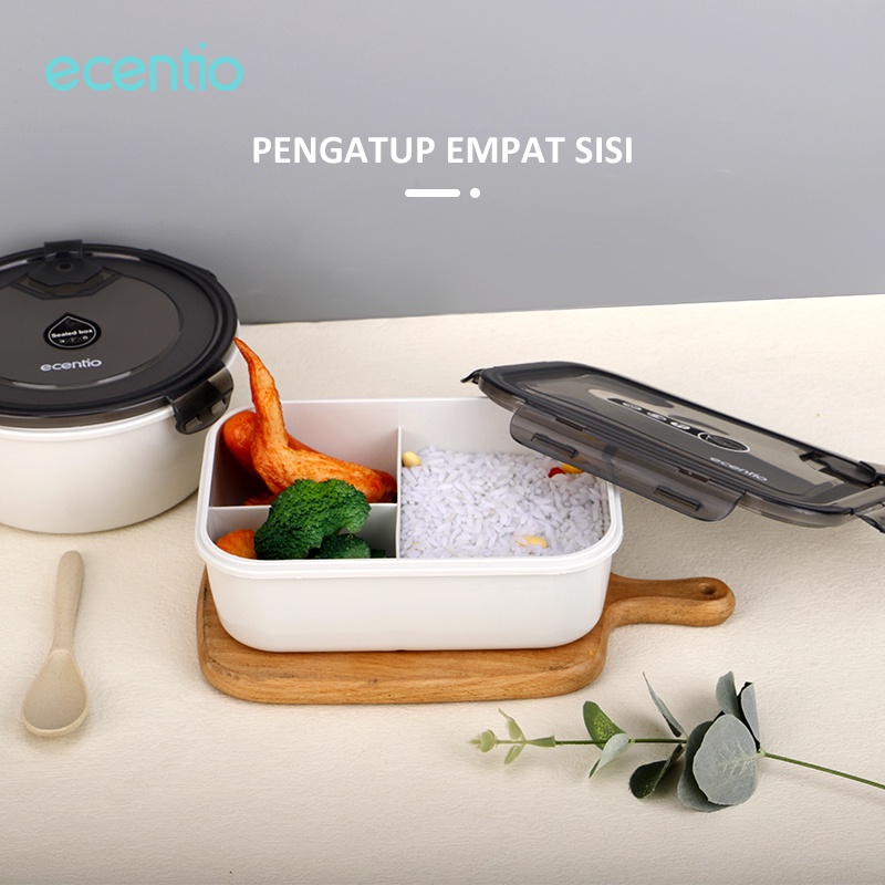 ecentio tempat makan bekal anti tumpah free sendok kotak makan siang bulat crisper/lunch box tempat makan tempat nasi box