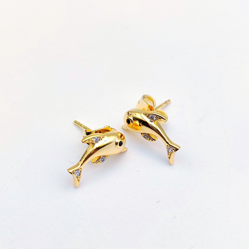 S925 Anting Berlapis Emas Dolphin Bor Anting Lucu Elegan Dibedakan Gaya Pesta Hadiah Ulang Tahun Aksesoris Fashion