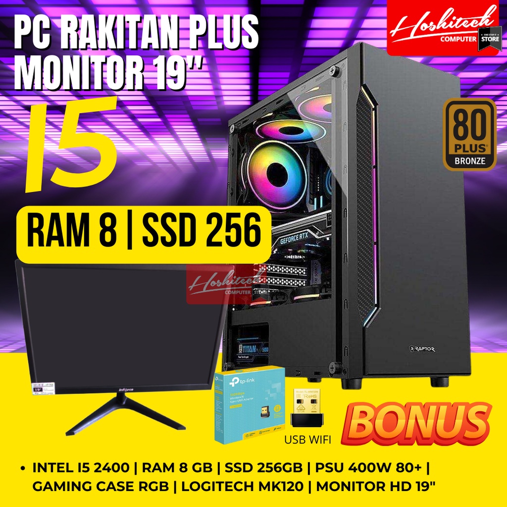 PC KOMPUTER RAKITAN I5 OFFICE KANTOR MURAH R8/SSD256/MONITOR 19