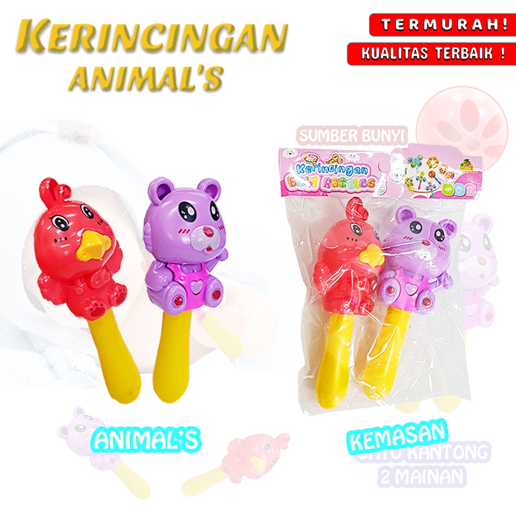 Mainan Kerincingan/ Kerincing  Bayi Bentuk Animal 2 PCS 3219