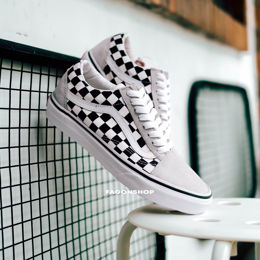 VANS OLDSKOOL PRIMARY CHECKERBOARD WHITE GREY BLACK ORIGINAL 100%