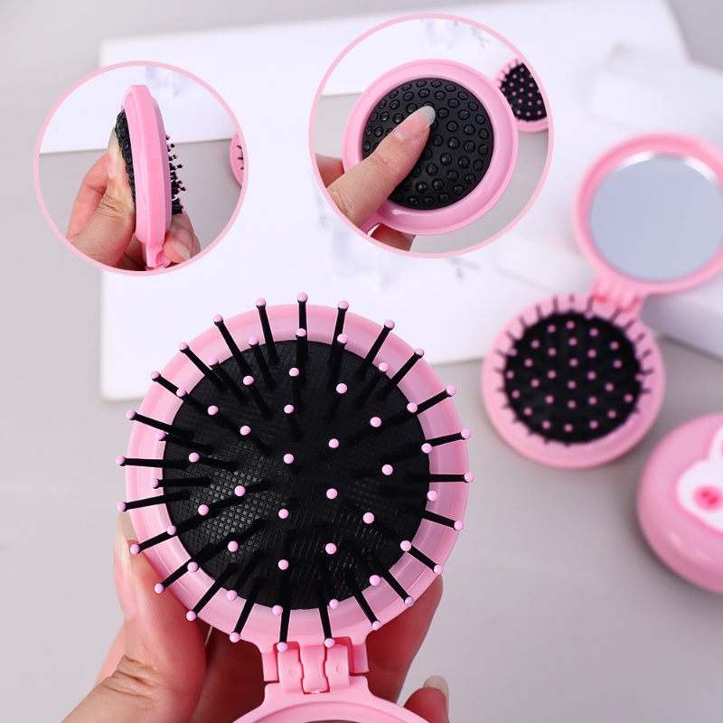 Cermin Sisir Lipat Saku Mini Lucu/Sisir Pijat Portable Kartun Makeup Sikat Rambut