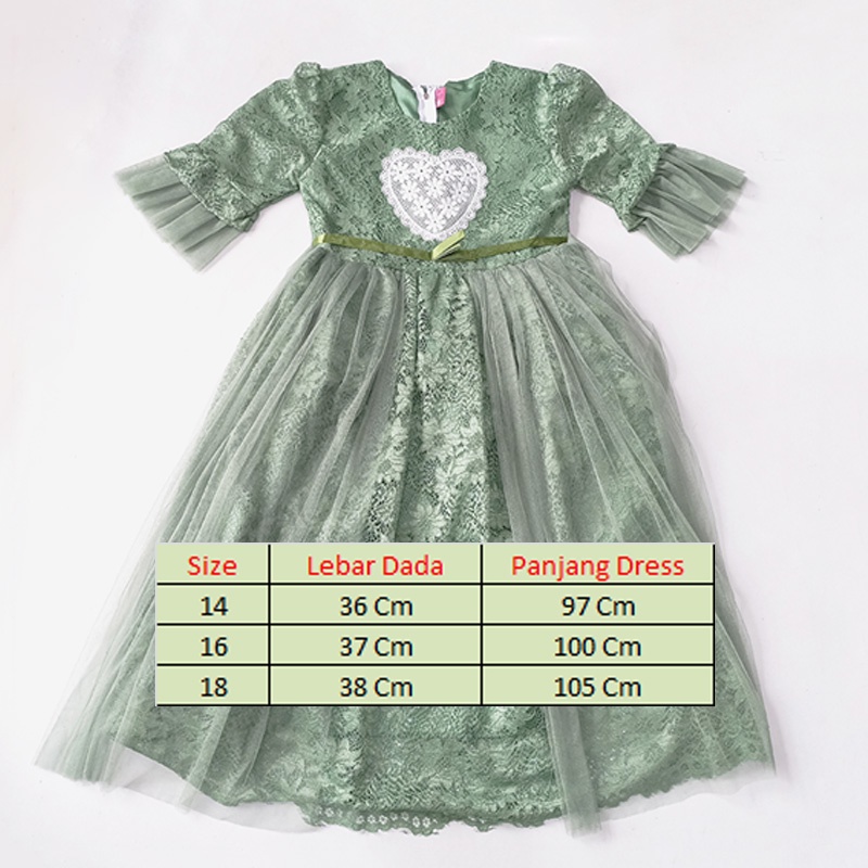 Baju Lebaran Anak Perempuan 2023 Dress Brukat Warna Sage Green 10 Tahun Gaun Pesta Muslimah Bahan Brokat Tile KA140