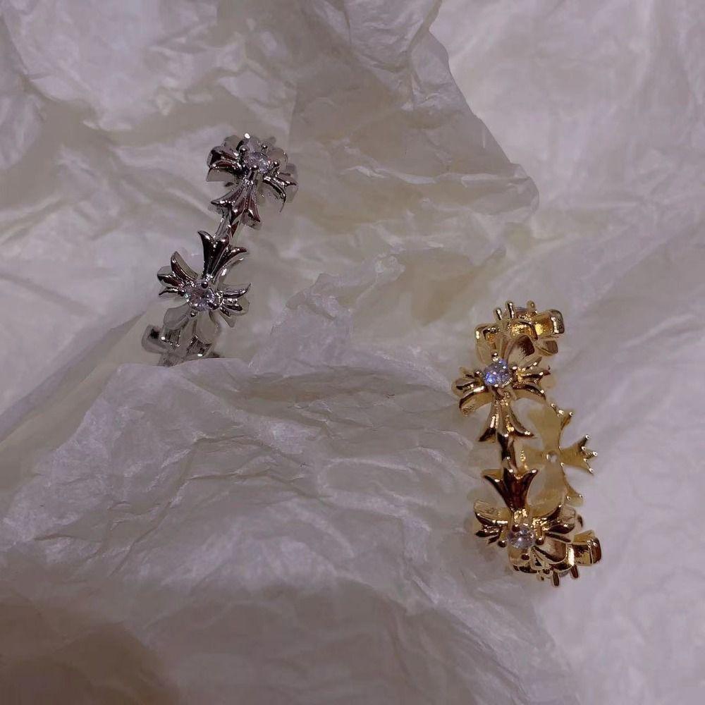 Mxbeauty Cincin Silang Trendy Simple Punk Keren Logam Kristal Gaya Korea Ring