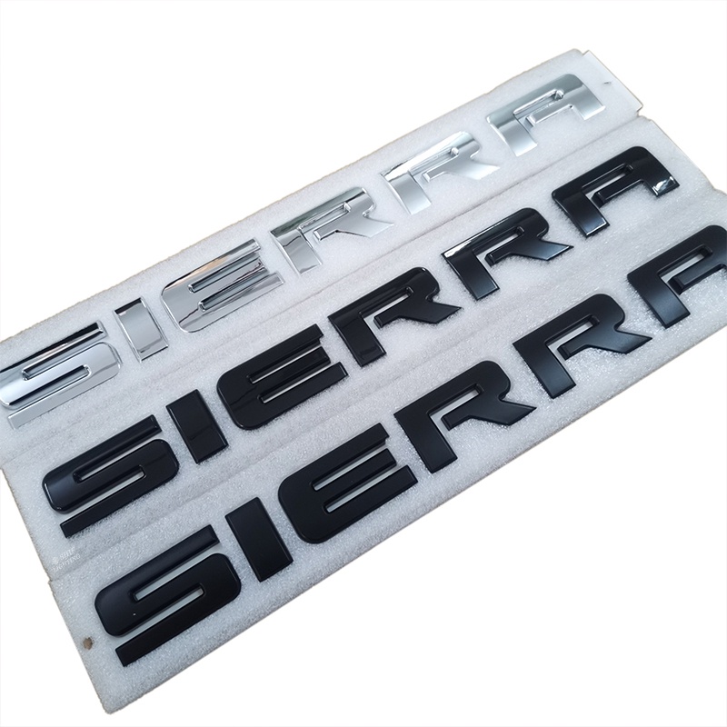 1x ABS Chrome Hitam SIERRA Huruf Logo Mobil Auto Belakang Sisi Depan Tutup Emblem Badge Sticker Decal Pengganti GMC SIERRA