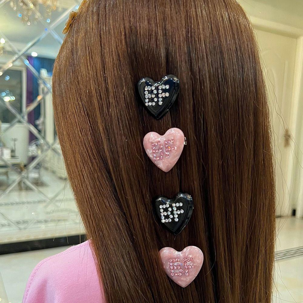 Agustina Love Heart Hair Clip Hiasan Kepala Hiasan Kepala Poni Klip Hadiah Surat Berlian Klip Samping Untuk Wanita Jepit Rambut