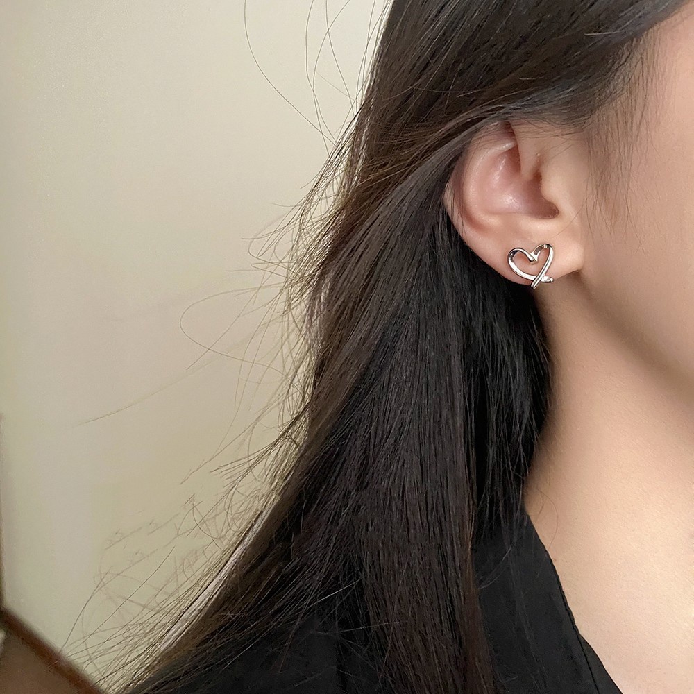 Anting Perak Elegan Untuk Wanita Sederhana Hati Stud Earring Aksesoris Perhiasan