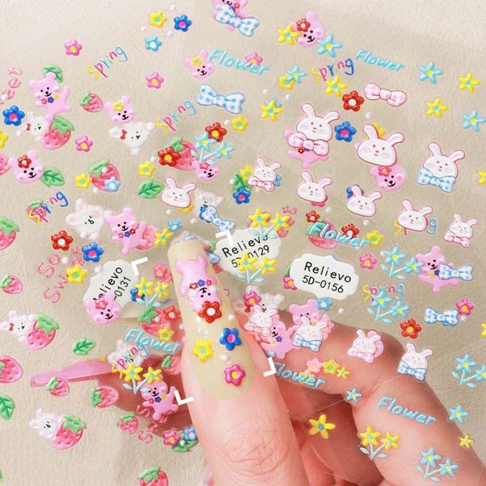 Agustina Kartun Stiker Kuku Wanita Korea Kelinci Cinta Hati Hewan Manikur Aksesoris Nail Art Dekorasi