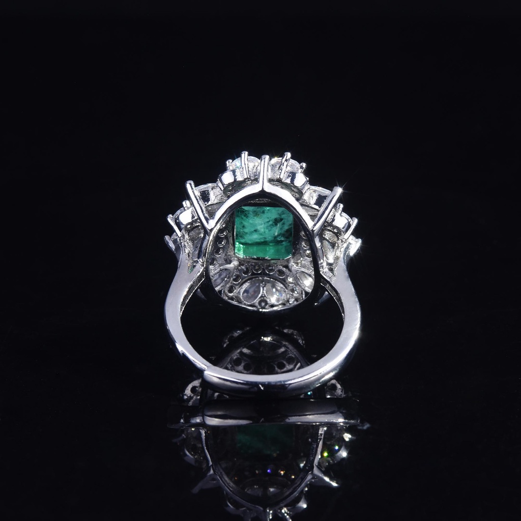 Goldkingdom Aksesoris Perhiasan Fashion Ready Stock Emerald Square Mewah Full Berlian Cincin Adjustable Untuk Wanita
