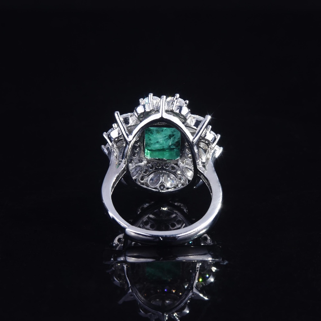 Goldkingdom Aksesoris Perhiasan Fashion Ready Stock Emerald Square Mewah Full Berlian Cincin Adjustable Untuk Wanita