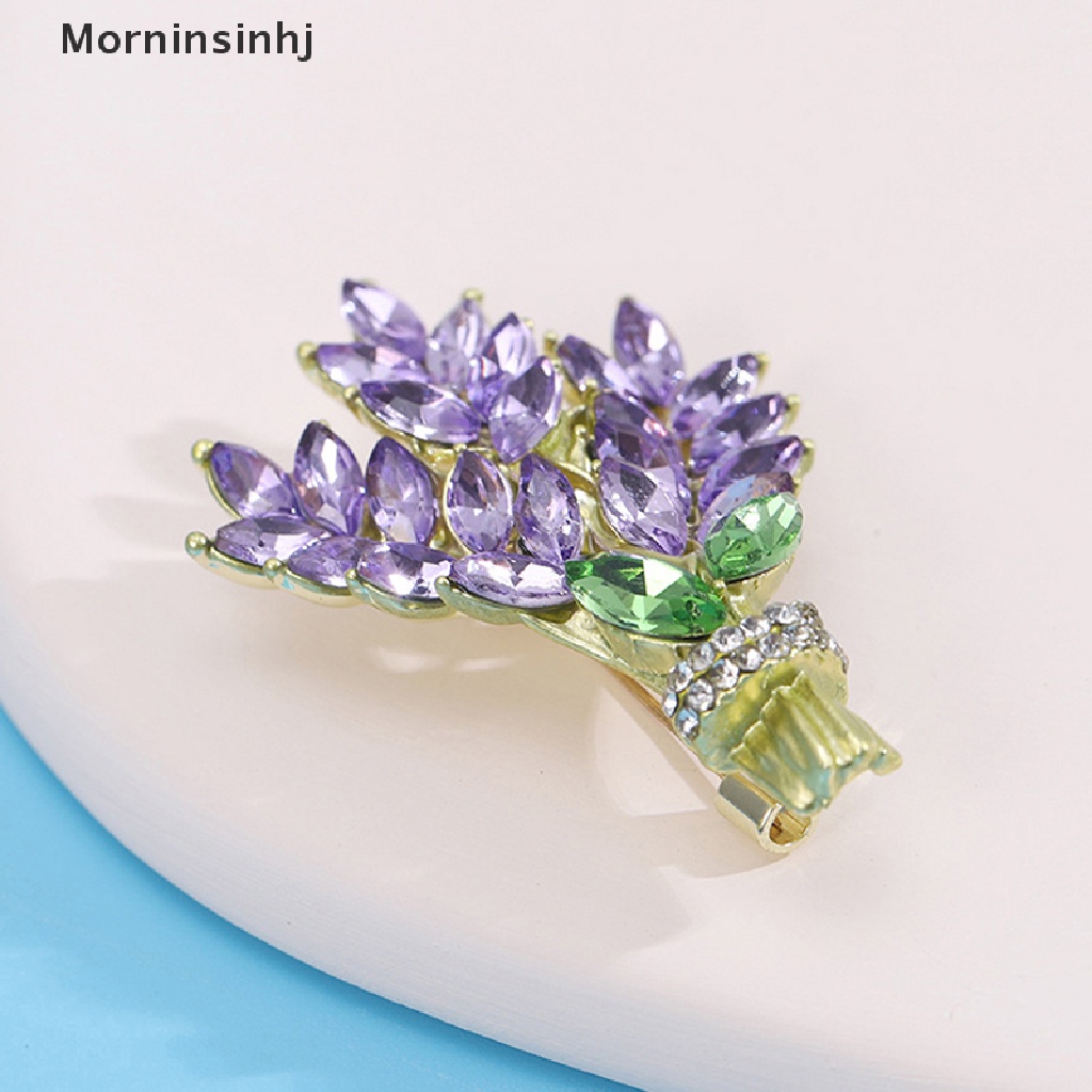 Mornin Wanita Bros Romantis Kristal Lavender Bunga Kerah Pin Alloy Tanaman Bros Lapel Pin Aksesoris Hadiah Perhiasan id