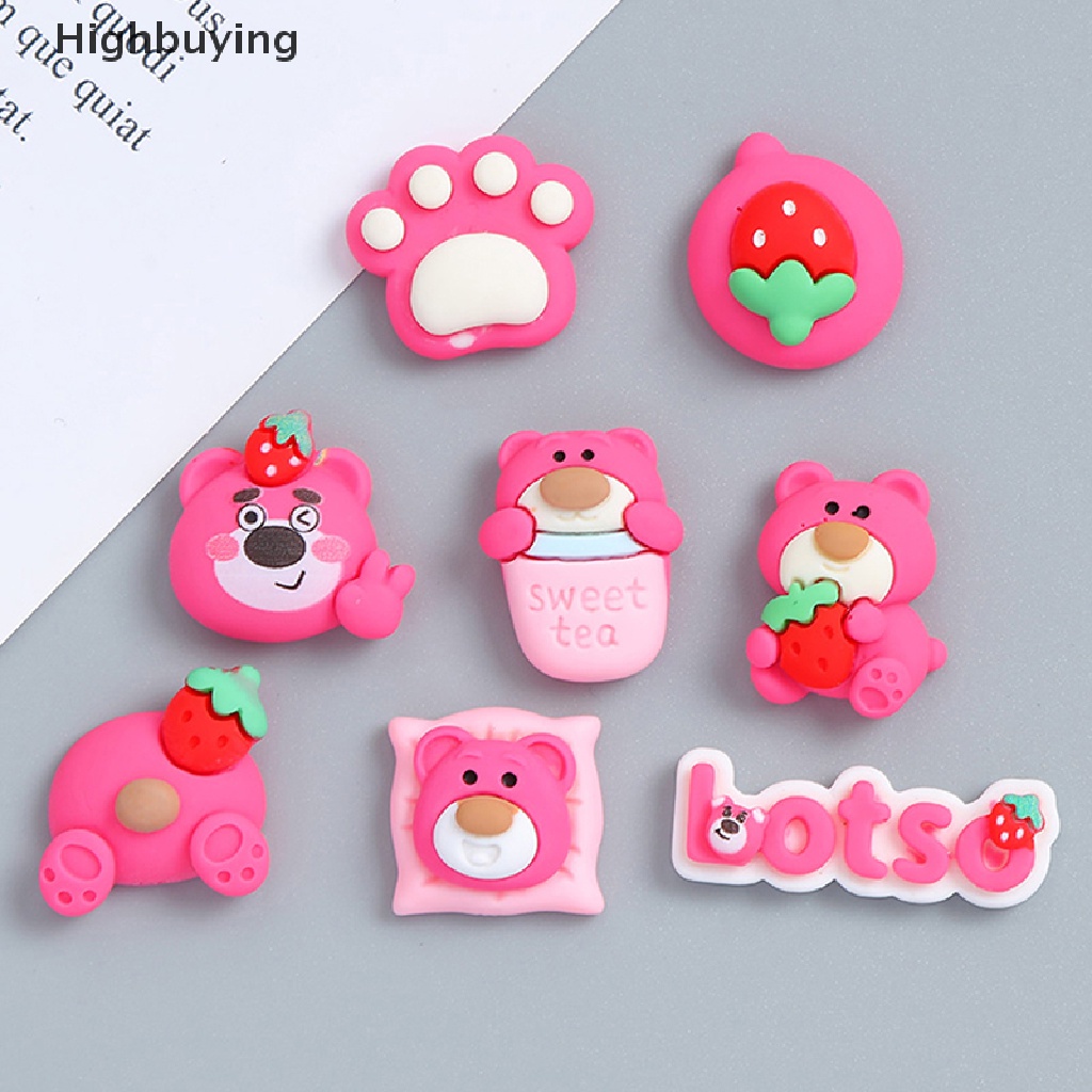 Hbid 10pcs Kawaii Strawberry Bear Manyo Kartun Kreatif Resin Patch DIY Phone Case Jepit Rambut Perhiasan Miniatur Kerajinan Aksesoris Mainan Glory