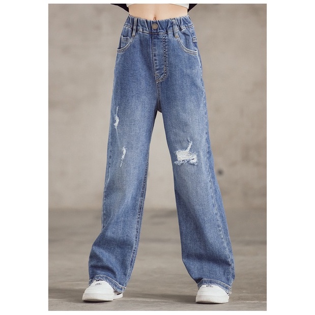CHUBBI 2 Celana Jeans Panjang Anak Perempuan Wide Leg Straight Cut Ripped