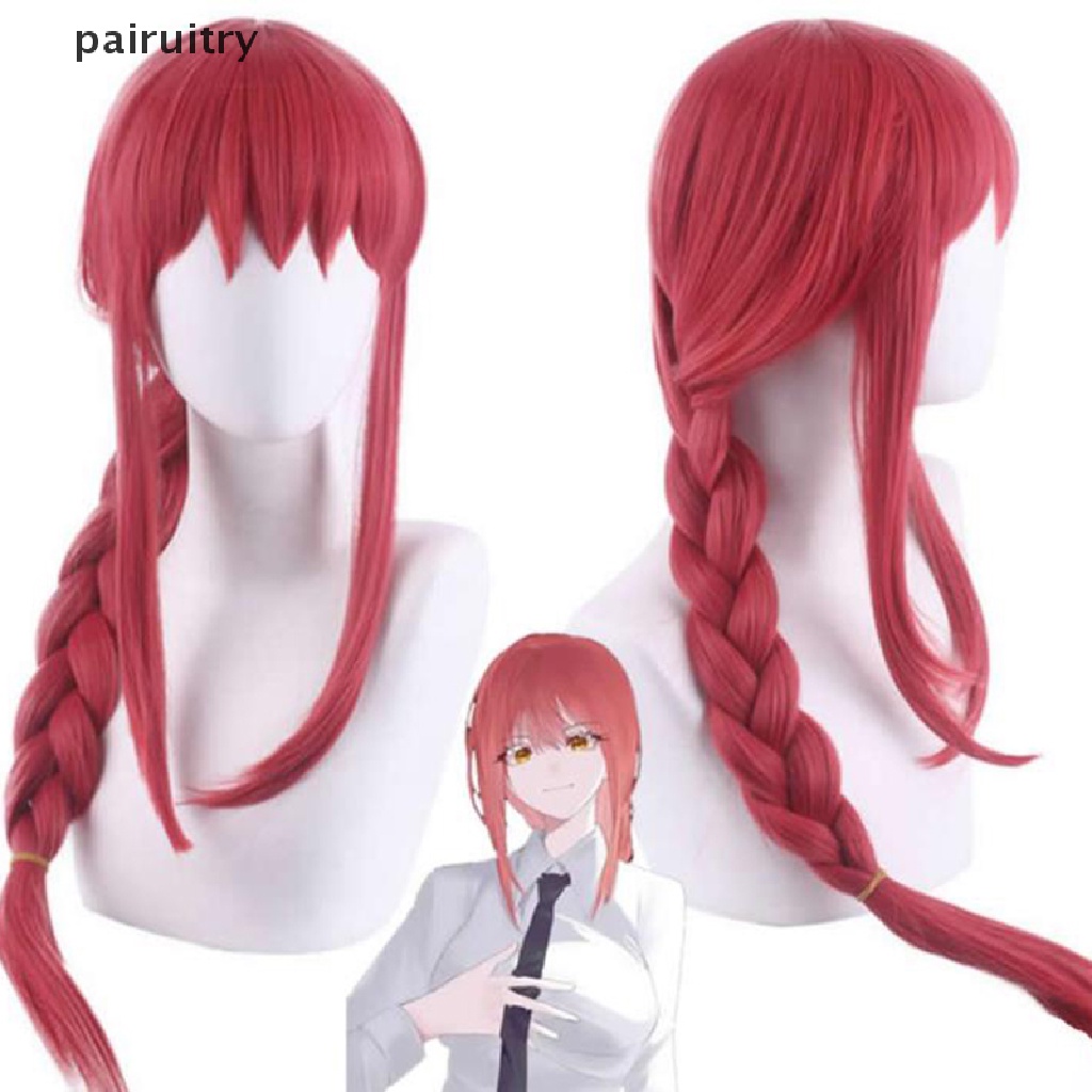 Prt Wanita Makima Anime Rantai Man Cosplay Panjang Braided Lurus Rambut Sintetis Halloween Merah Bermain Peran Pesta Wig Aksesoris PRT