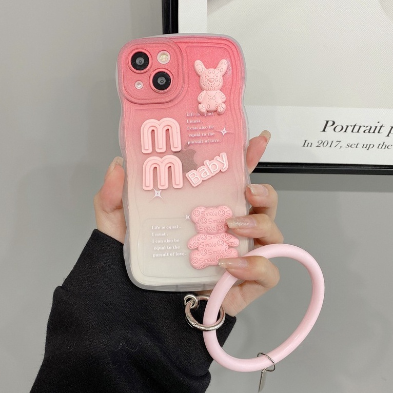 Pink Silikon SoftCase Relame C1 C2 5S 5i C3 9i C11 C20 C21Y C15 C12 C25Y OPPO Reno 4F 5F 6 7Z 8 A3S A1K Casing Ponsel Beruang Kelinci Bbay mm