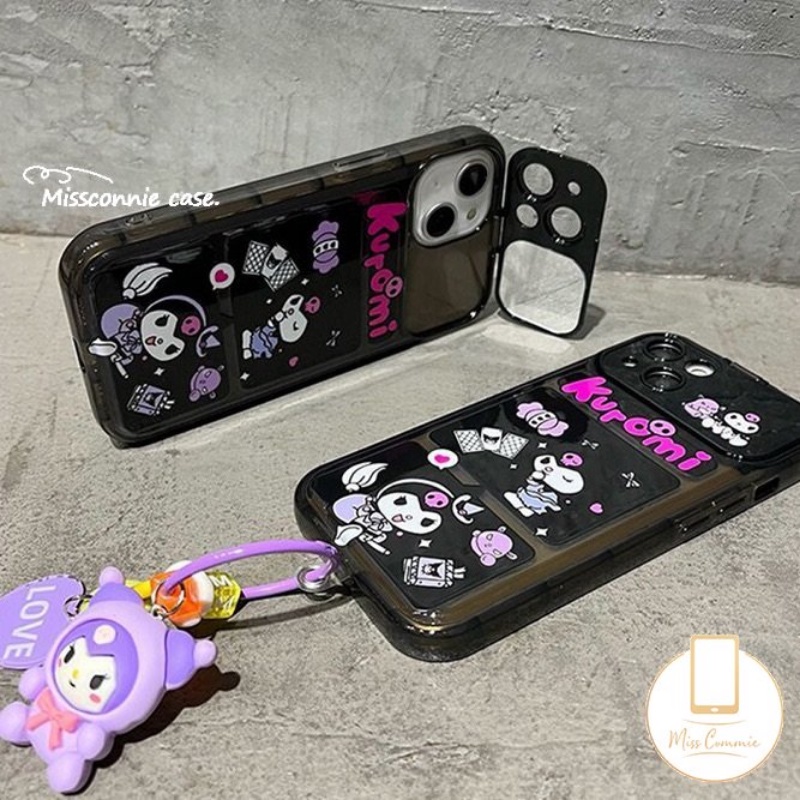 IPHONE Kartun Imut Kuromi Casing Ponsel Kompatibel Untuk Iphone7 8 14 Plus11 12 13 14 Pro MAX XR X XS MAX SE Indah Kreatif Flip Make Up Cermin Silicon Shockproof Soft TPU Case