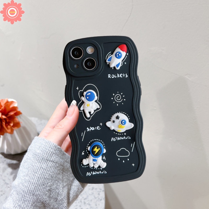 Boneka 3D Kartun Lucu Astronot Luar Angkasa Case Redmi Note10 11 9 8 10s 11s 11Pro 9s 10Pro Max Redmi 9T 10C A1 9 10 9A A1+10A 9C NFC POCO X3 NFC Pro M3 Mi 11T Pro Wavy Edge Sarung Soft Case