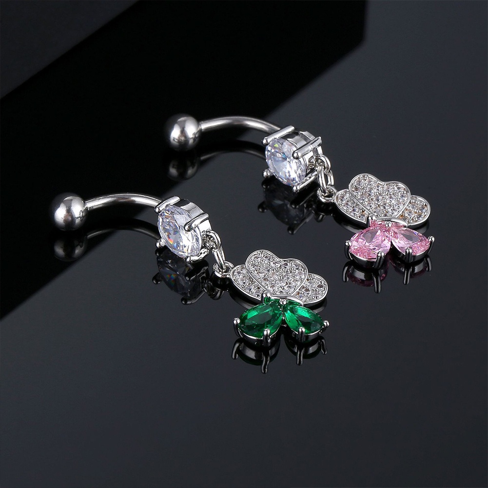 Drop Liontin Pusar Cincin Kristal Kupu-Kupu Zirkon Menjuntai Tindik Pusar Stainless Steel Belly Button Rings