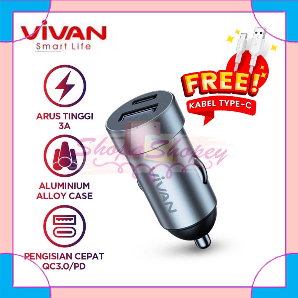 Car Charger VIVAN VCC02 Casan Mobil Quick Charge 2 Port 20W 3A QC3.0 Fast Charging - Garansi Resmi 1 Tahun
