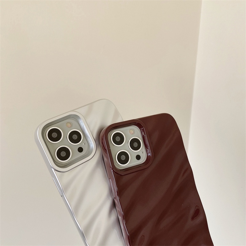 Case Glossy Gelombang 3D Untuk iPhone 14 Pro 13 12 Pro Max Case 11 Pro Max 6 7 8 Plus Silikon Lembut Rasa Kulit Penutup Belakang