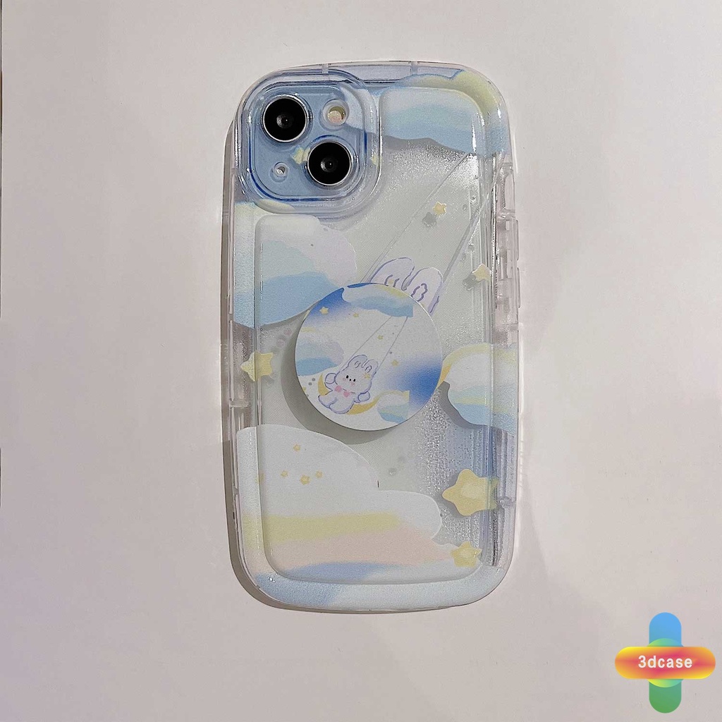 Compatible For Case IPhone 11 12 13 14 PRO MAX 6 7 6S 8 14 Plus X XR XS MAX 11 12 13 Se 2020 6SPlus 7Plus 6Plus 8Plus 14Plus XSMAX Ins Nebula Rabbit Soap Soft Airbag Cover With Stand