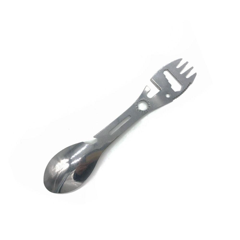Agustina Sendok Multifungsi Portable Sendok Garpu Serbaguna Cutting Camping Peralatan Makan Alat Dapur Outdoor Tools Stainless Spoon Dishware Pembuka Botol