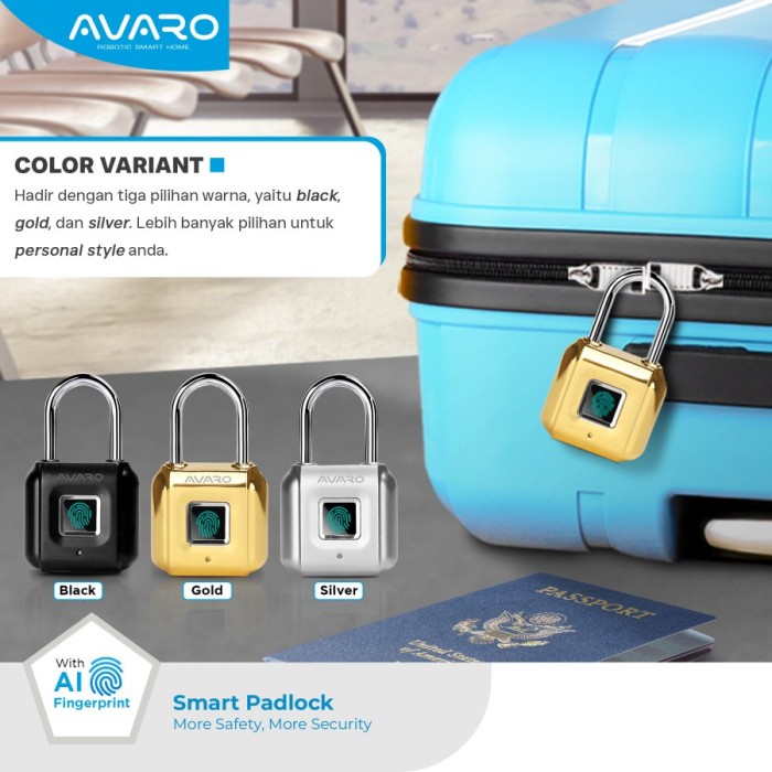 AVARO Smart Padlock Gembok Fingerprint SL06 - Kunci Gembok