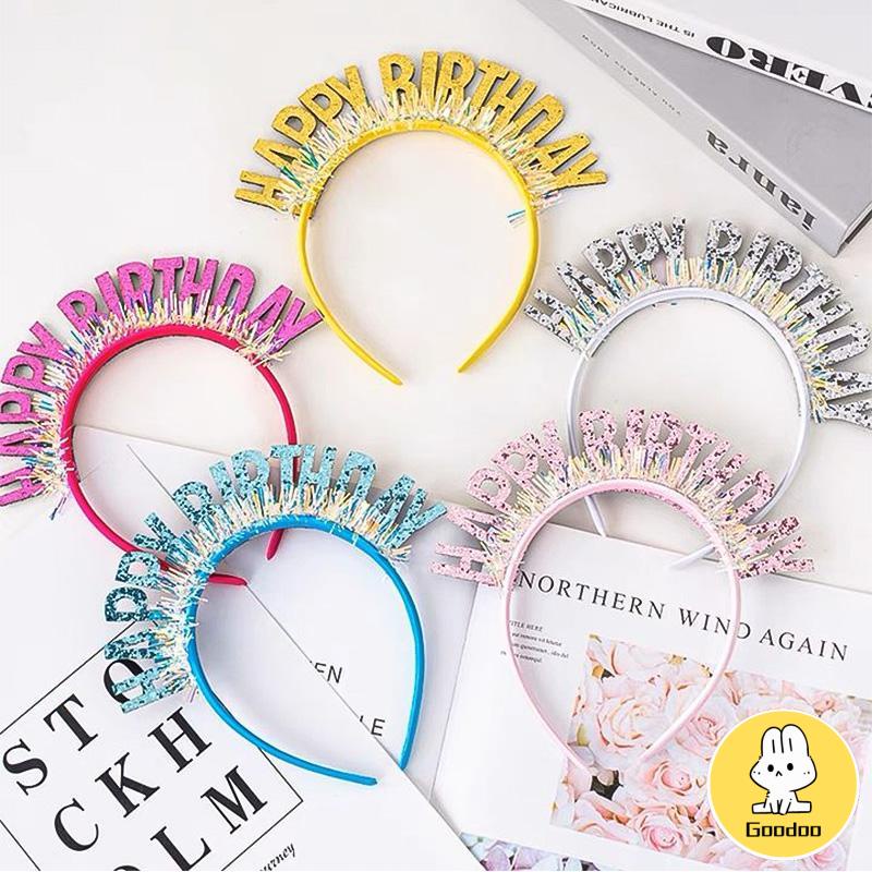 Bando Ulang Tahun Warna-warni Gaya Kreatif DIY Selamat Hairband Tata Letak Tempat Pesta Warna Cerah -Doo