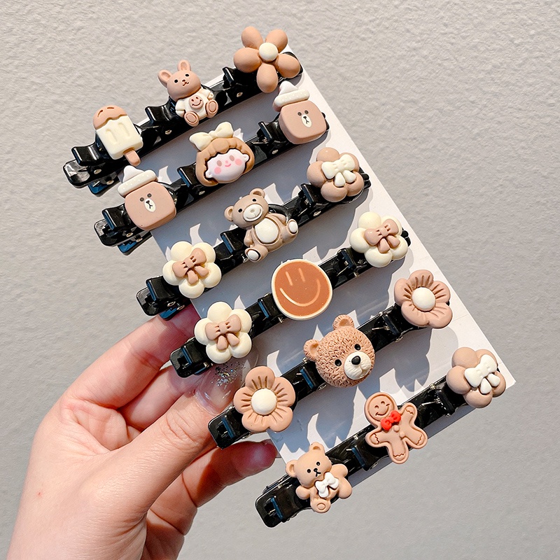 Hair Clip Poni Sisi Hancur Hair Card Anak Bagian Depan Dahi Potong Rambut Kopi Susu Warna Duckbill Clip Aksesoris Rambut