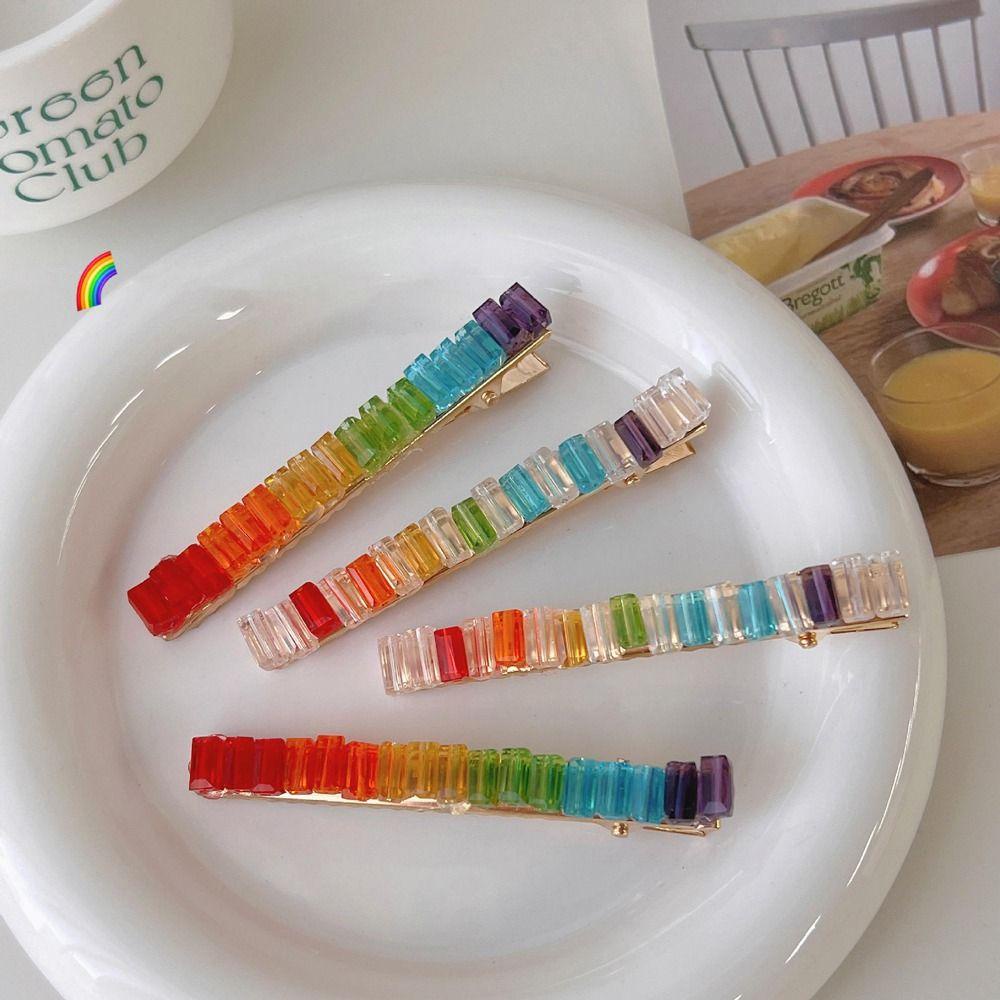 Agustinina Klip Rambut Kristal Hadiah Kreatif Untuk Gadis Halus Bergaya Hiasan Kepala Ins Klip Rambut Jepit Tipis Hiasan Kepala Baru Dahi Klip Rambut Satu Baris Korea Duckbill Klip