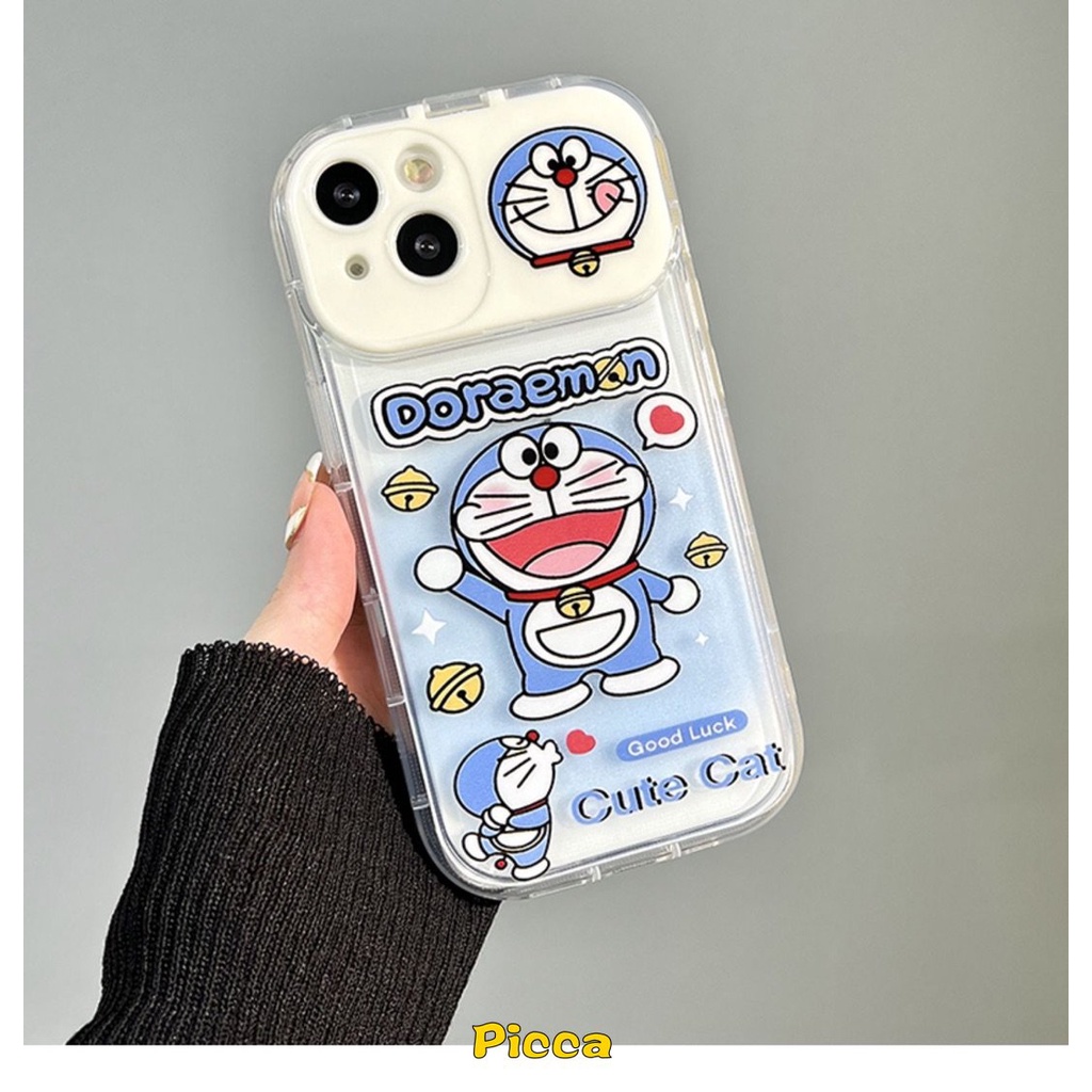 IPHONE Cover Ponsel Doraemon Kucing Kartun Lucu Kompatibel Untuk Iphone7 8 14 Plus11 13 12 14 Pro MAX XR X XS MAX SE 2020 Flip Make Up Mirror Case Shockproof Soft TPU Casing