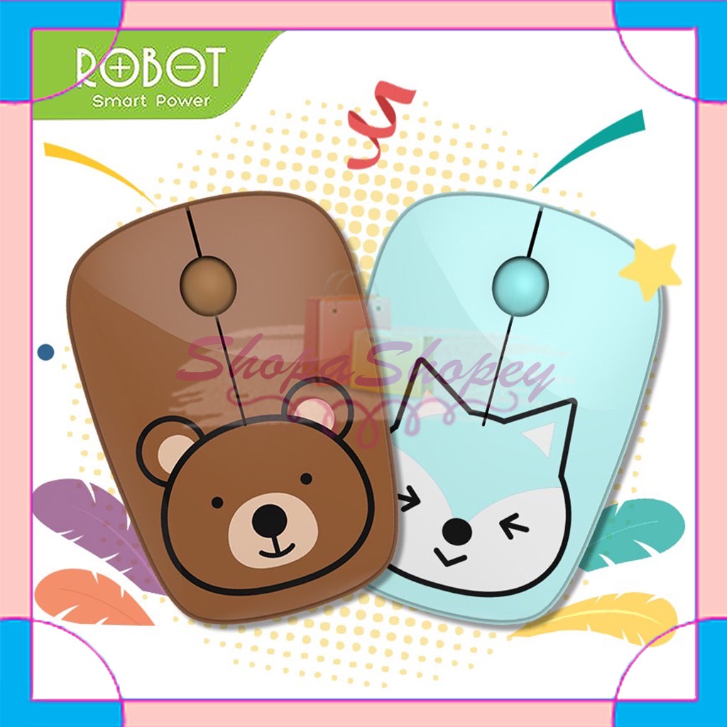 Mouse ROBOT M220 Mouse Wireless Lucu 2.4G Optical Mouse Bear Fox Character - Garansi Resmi 1 Tahun