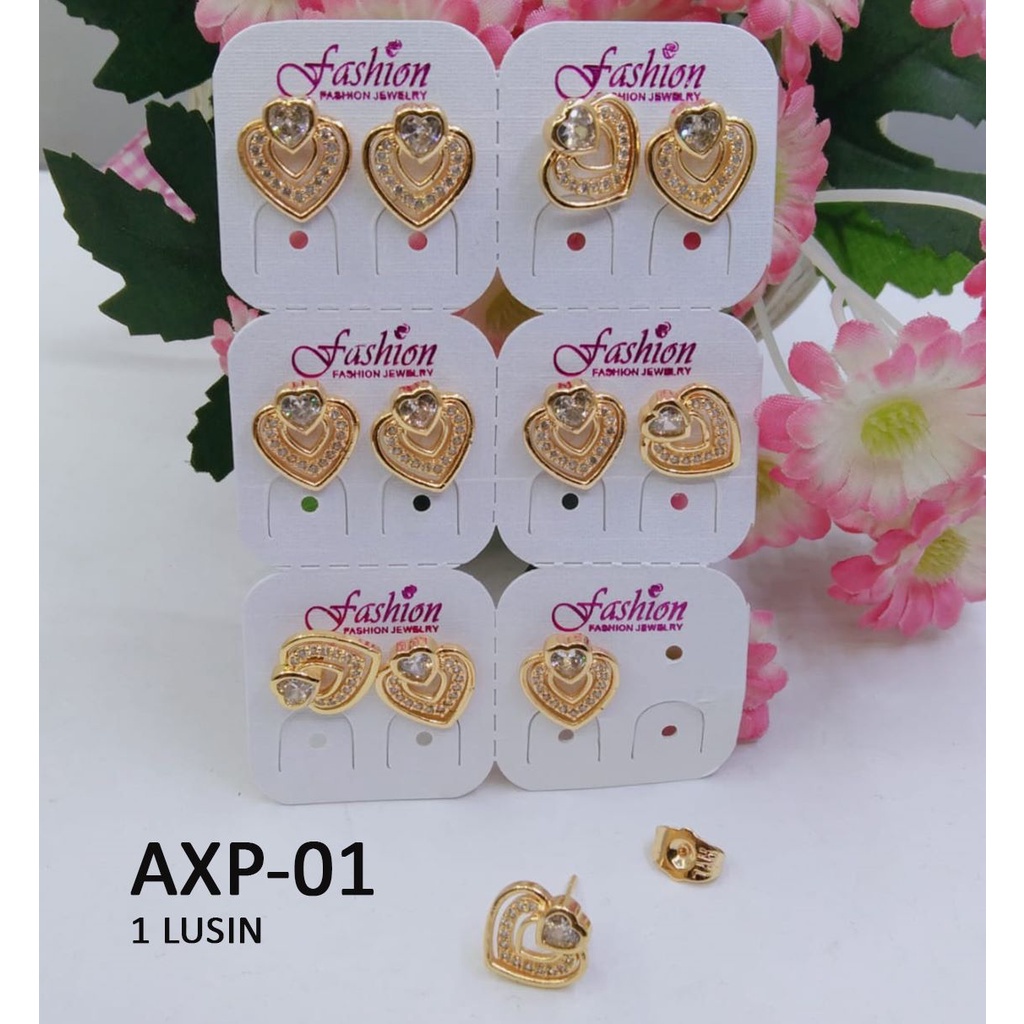 [1 LUSIN] ANTING XP TINDIK GOLD EMAS HATI DIAM TERMURAH / DUNIA GELANG TERBARU