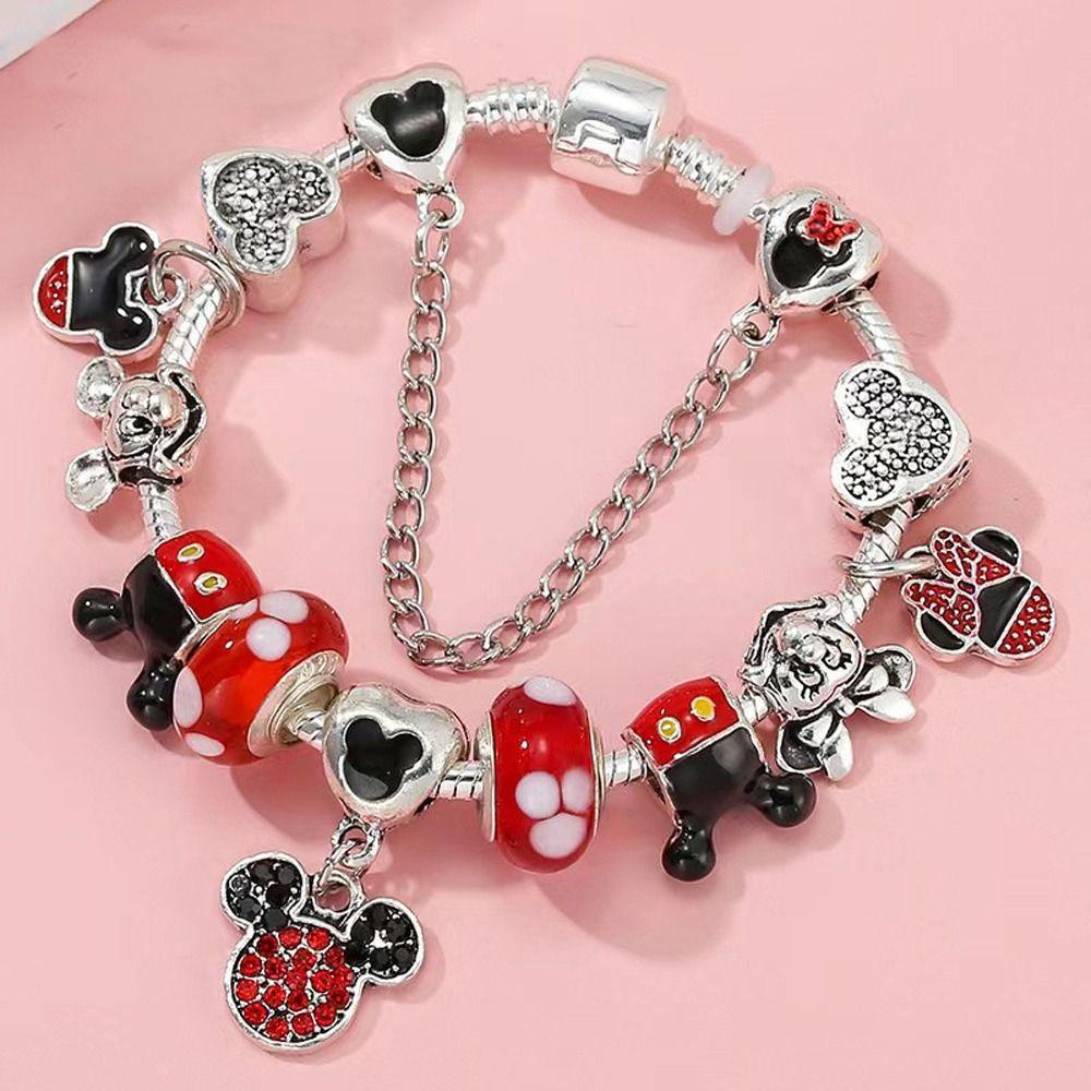 [Elegan] Gelang Wanita Kepribadian Trendi Hati Sederhana Desain Niche Anime Hadiah Gadis Paduan Mickey Mouse Tangan Tali