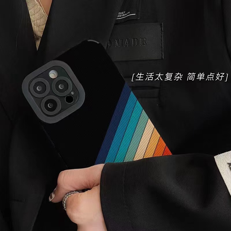 Fashion！Black Rainbow Soft Case HP VIVO V9 Y11 Y12i Y12 Y15 Y17 Y12S Y20 Y20i Y20S Y19 Y93 Y91C S1 V15 Pro Y50 Y30 Y30i V20 Z1 Pro Y52S Y31S V5 V5S V21 4G V23 5G Y83 FTD Stripe Casing