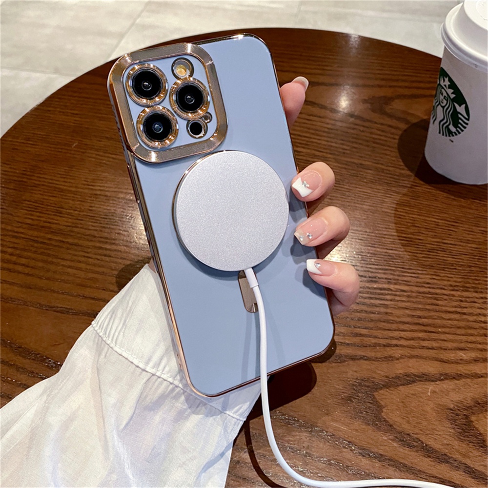 IPHONE Luxury Plating Love Heart Magnetic Untuk Magsafe Wireless Charge Case Untuk Iphone14 13 12 11 Pro Max Plus Silikon Lembut Full Cover