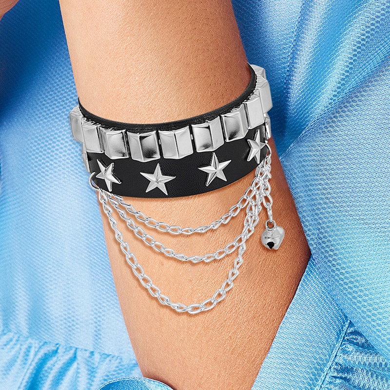 Cinta Gelang Hot Punk Harajuku Gelang Hitam Kulit PU Bar Goth Dapat Disesuaikan Perhiasan Hati