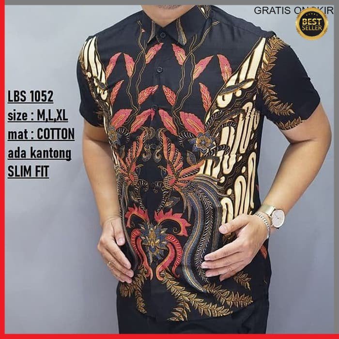 KEMEJA PRIA BATIK LENGAN PENDEK HEM BAHAN KATUN HALUS 40S LBS 1052 BAJU MODERN MEWAH SLIMFIT SLIM FIT BY JAKARTA