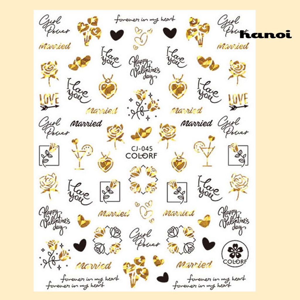 Hi Stiker Kuku Pola Indah Perekat Diri Removable Kuat Lengket Anti Jatuh Hias DIY Mawar Cinta Hati Nail Art Decal Pernikahan Lamaran Slider Untuk Hari Valentine